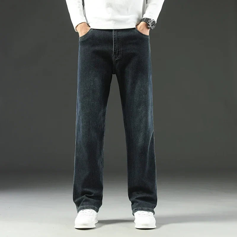 Men’s Stretchy Jeans - Wide Leg, Cotton, Business Casual
