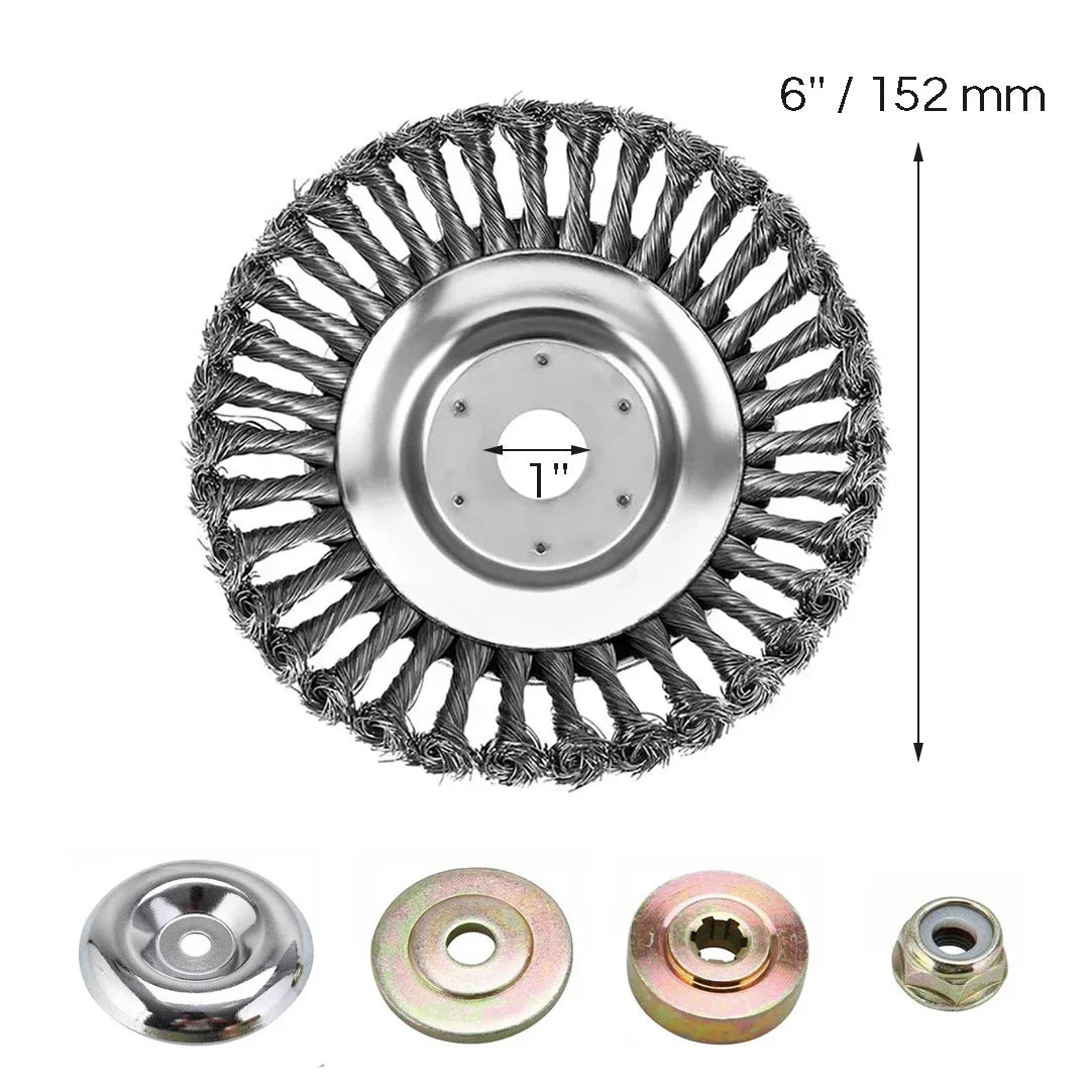 Universal Steel Wire Brush Trimmer Head - 6/8inch Garden Device for Grass & Lawn Maintenance