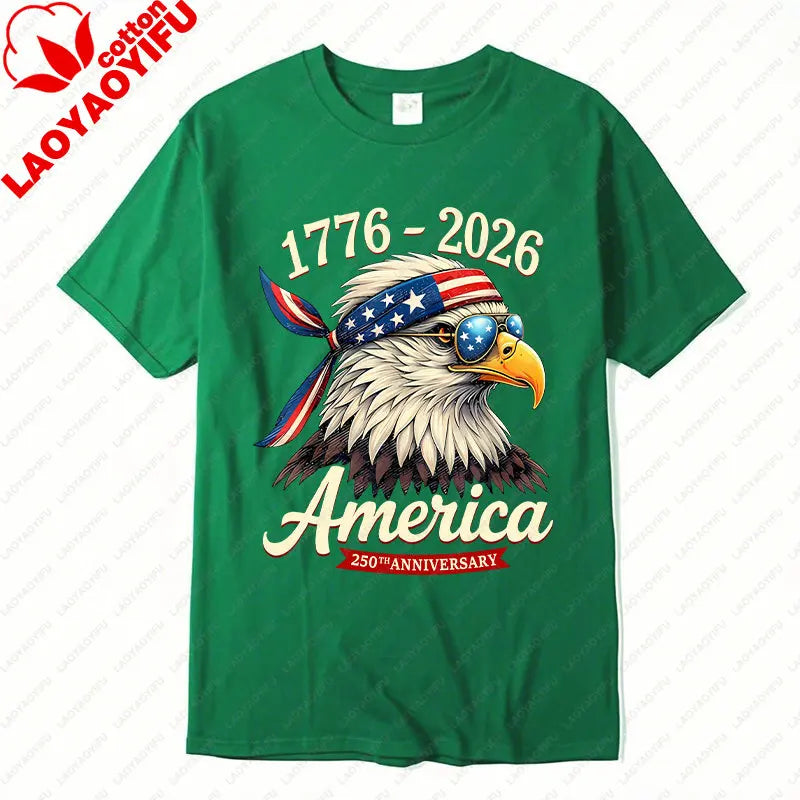 Plush Unisex Bald Eagle Graphic Tee - Short-Sleeve, Sturdy Cotton, For 250th Anniversary Independence Day Celebration