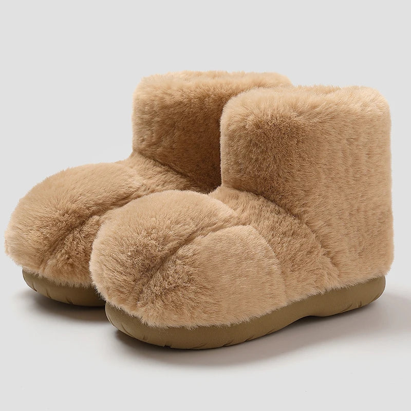 Plush cozy women's slippers - cat-paw design, long-pile plush faux fur, indoor use