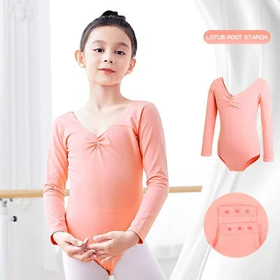 girls Breathable long sleeve ballet leotard - twist-front, cotton, for dance class
