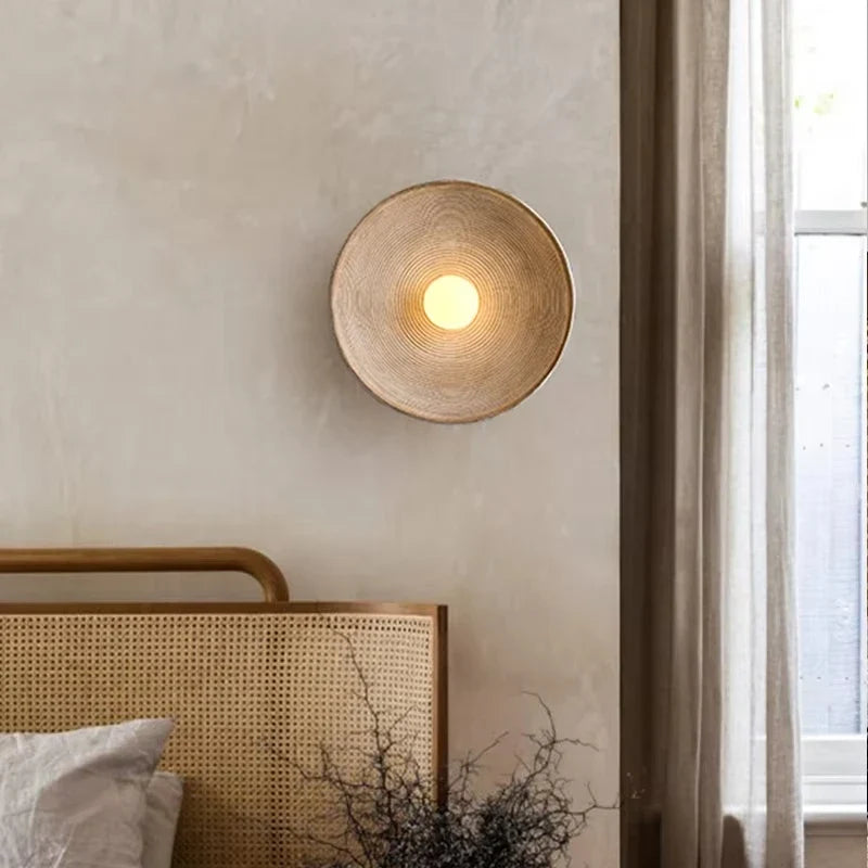 Japanese Japandi Resin Wall Lamp Retro Ribbed Shade Bedside