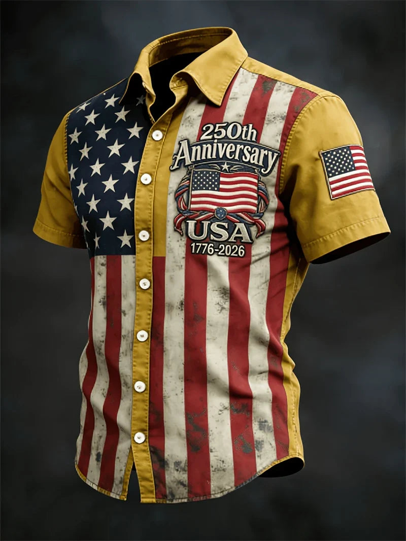 Plush Men's Hawaiian Shirt - Casual Short-Sleeve, 250th Anniversary USA Flag Design, Fourth Of July