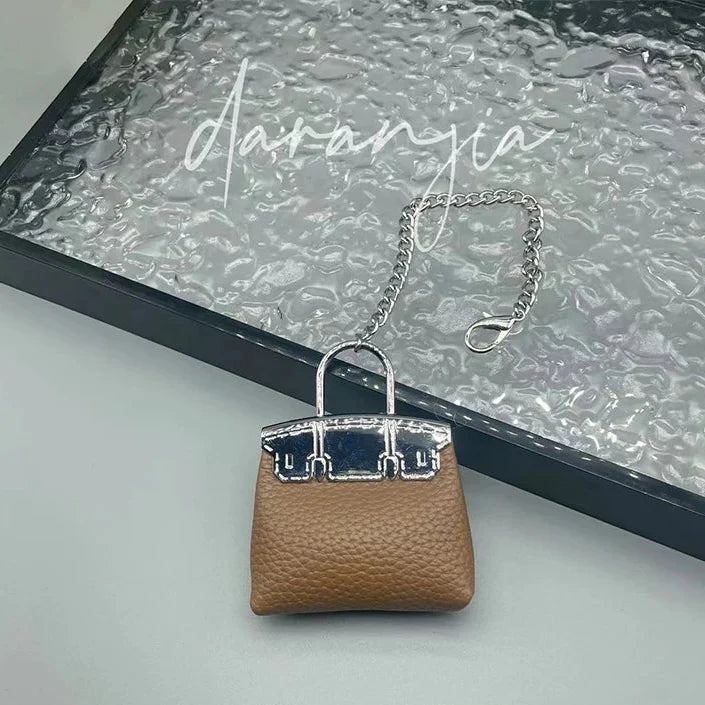 1+1 Free Birkin Inspired Mini Hand Bag - Compact Bag Charm Keychain with Metal Chain