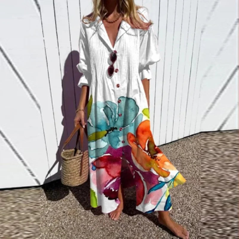 Variant image for Boho Floral Maxi Dress for Women, Elegant Deep V-Neck Long Dress with Flowy Silhouette, Lightweight Summer Style-37