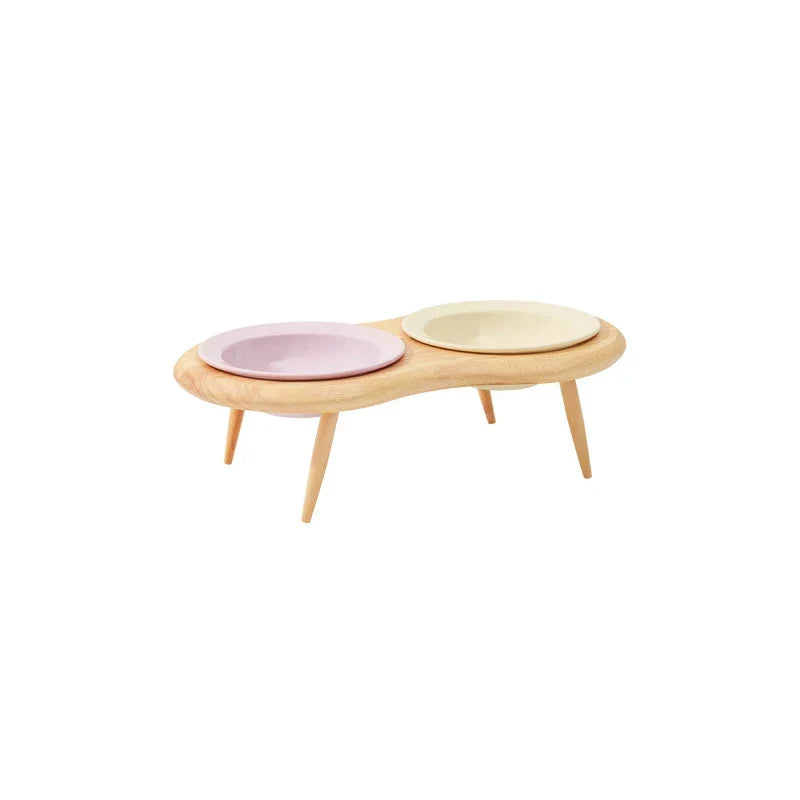 Cat Ceramic Bowl Kit Height Flexible Elevated Wooden Stand Double Food Water Bowls Fall 2025 Mess Free Feeding