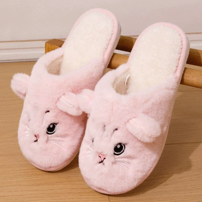 Cozy Warm Women’s Slippers - Cat-face Plush Design, Short Plush Lining, Indoor Use