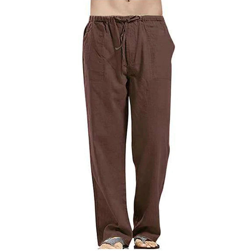 Color Solid Multi-Pocket Linen Men Pants - Casual Breathable Summer Trouser, Large Size