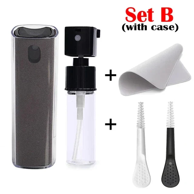 Microfiber Screen Cleaner Spray Kit with Cloth & Brush for Smartphones, Tablets, Laptops