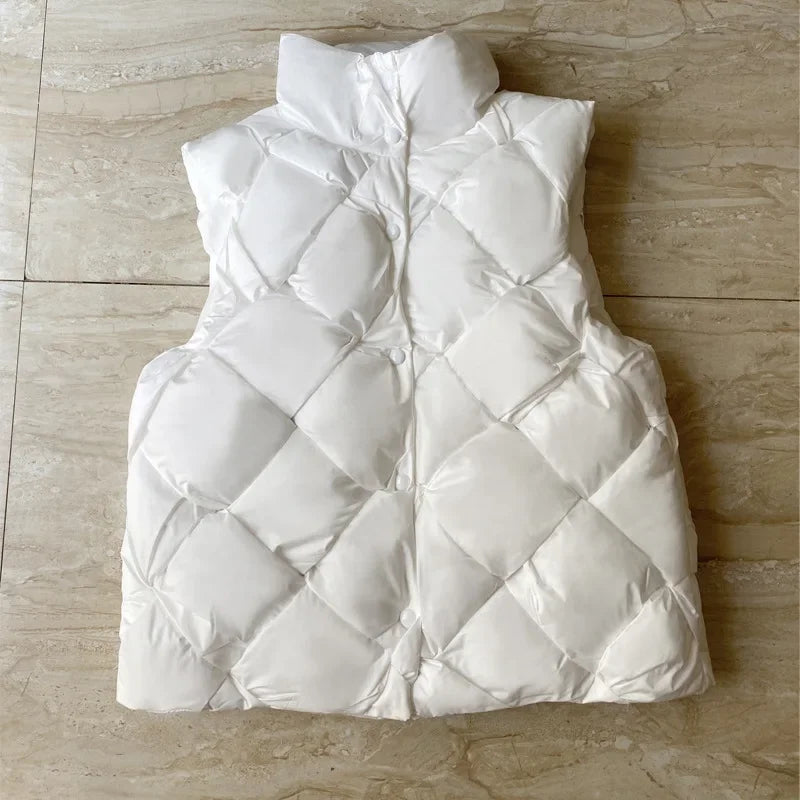 Women Insulating Puffer Vest - Boxy Quilt Polyfill Winter