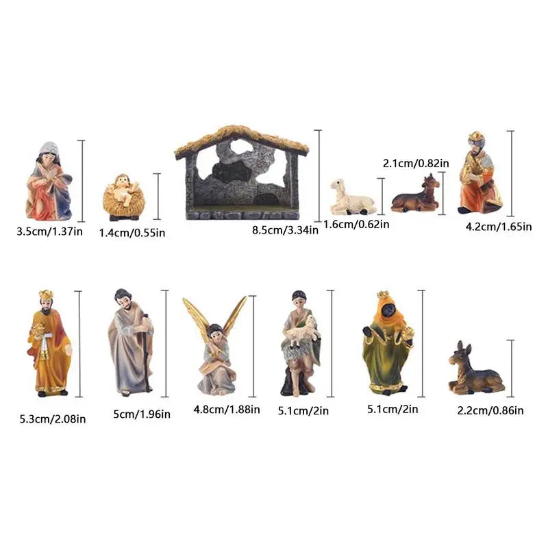 Nativity Scene Kit 12-Piece Resin Tabletop Nativity Kit for Christmas Indoor Decor Timeless Centerpiece