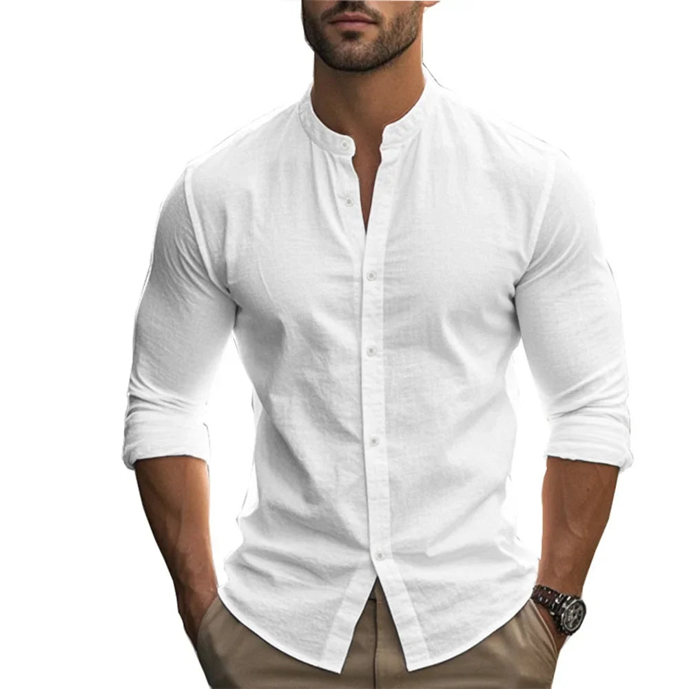 Variant image for Men's Dress Shirt, Lightweight Linen Cotton Blend, Adjustable Fit, Casual and Formal Style, Summer Elegance, Various Colors-21