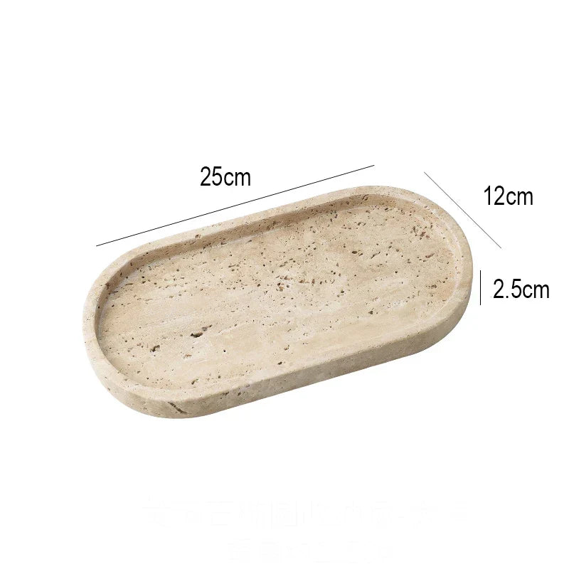 Tray Vanity Travertine Stone Minimalist Marble Style Tray Beige Organizer Fall 2025 Coffee Table Decor Gift