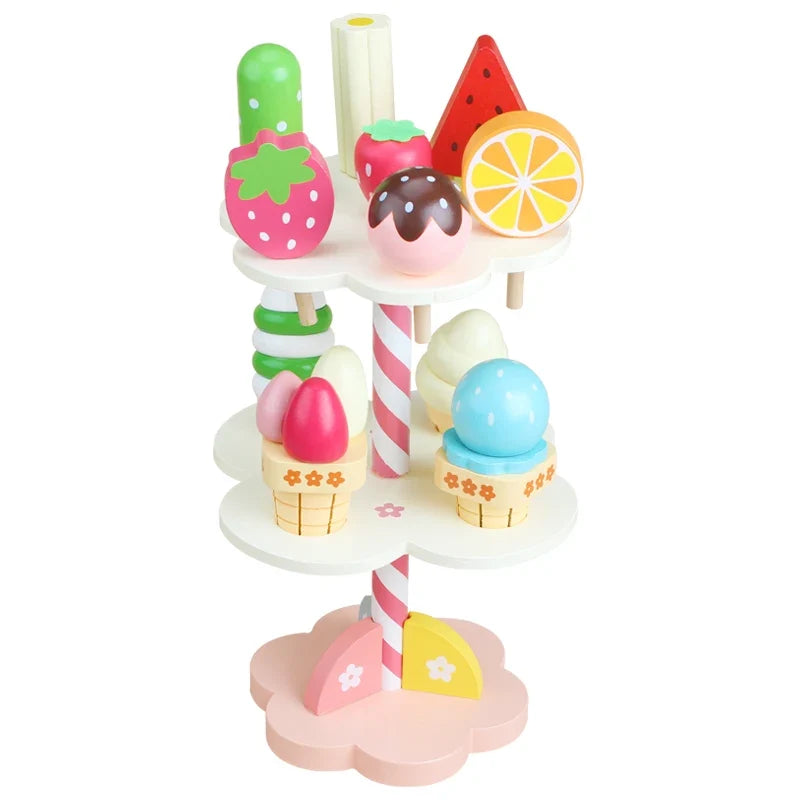 Ice Wooden Cream Play Rack for Kids - Educational Toy for Imaginative Role-Play and Family Fun