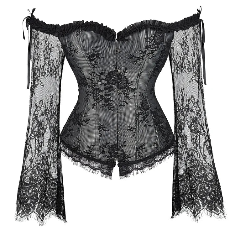 Women's Supportive Corset Top - Off Shoulder, Lace Satin