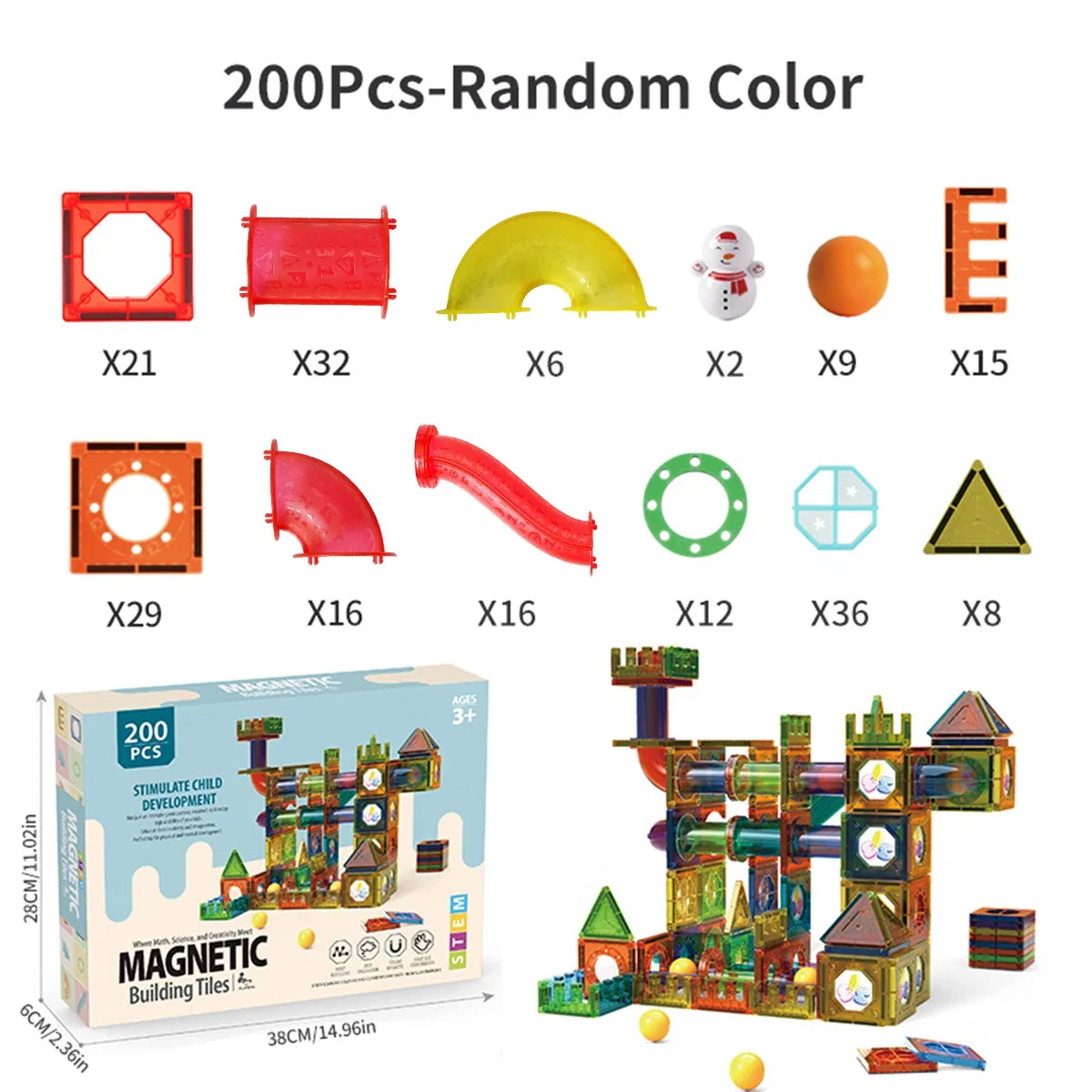 3D Magnetic Building Tiles for Kids - Clear STEM Educational Toys, Creative Marble Run Blocks Kit