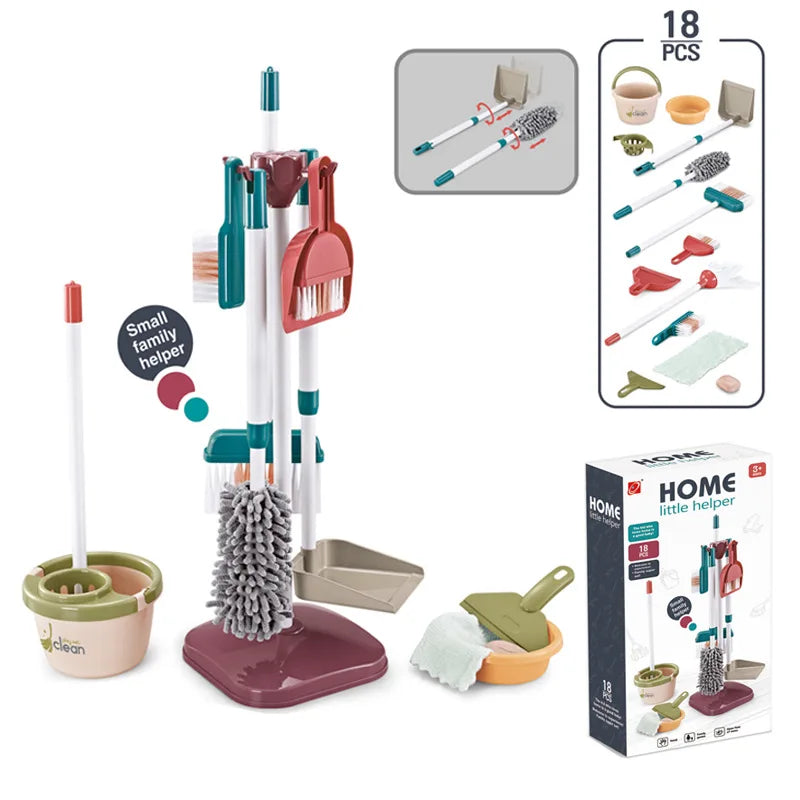 Kids Pretend Play Cleaning Kit - Broom & Vacuum Toy for Boys and Girls, 23-Piece Sanitation Fun