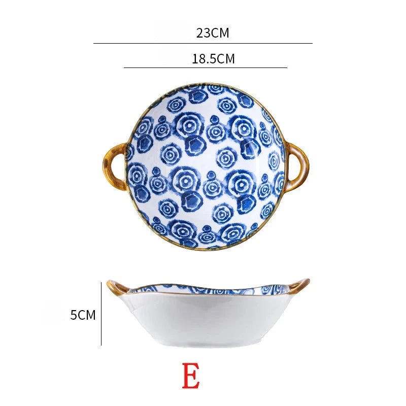 Inch 7.5 Japanese Ceramic Noodle Bowl With Handles Blue