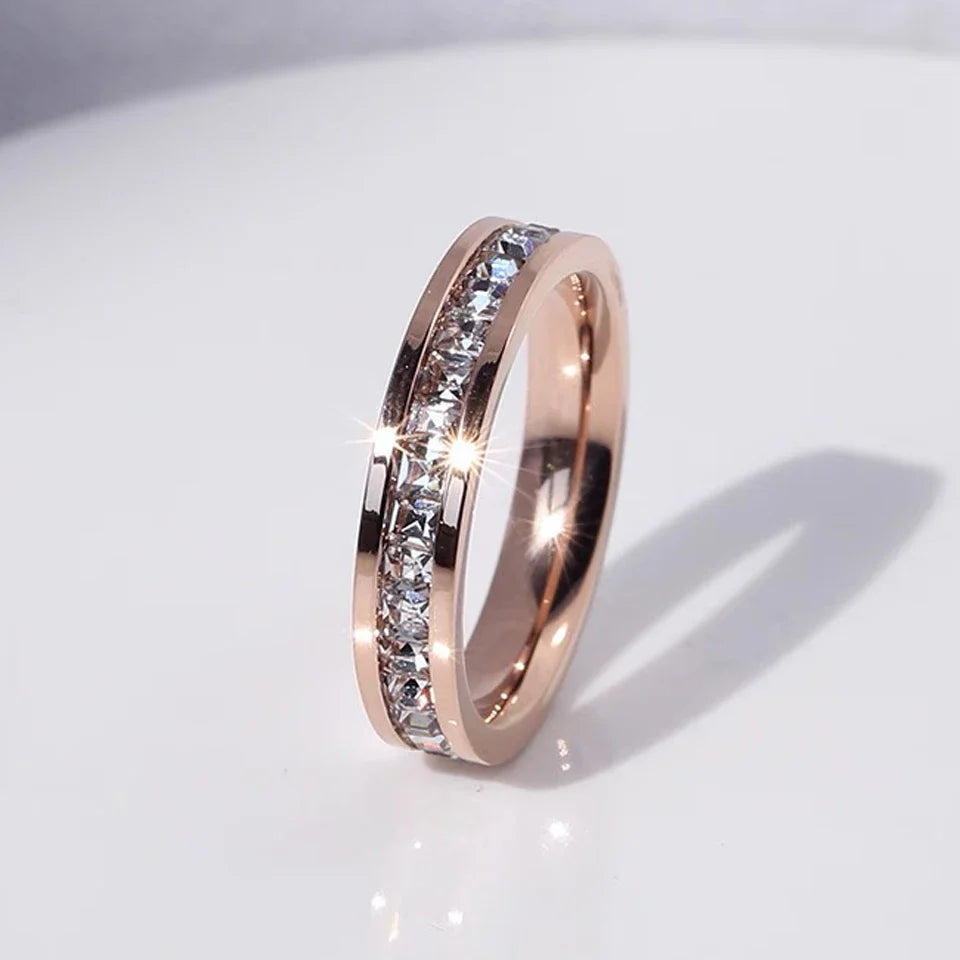 Ring2026 Edition Stainless Steel Single Row Square Zircon Rotating Ring Crystal CZ Jewelry TikTok Viral Gift Idea