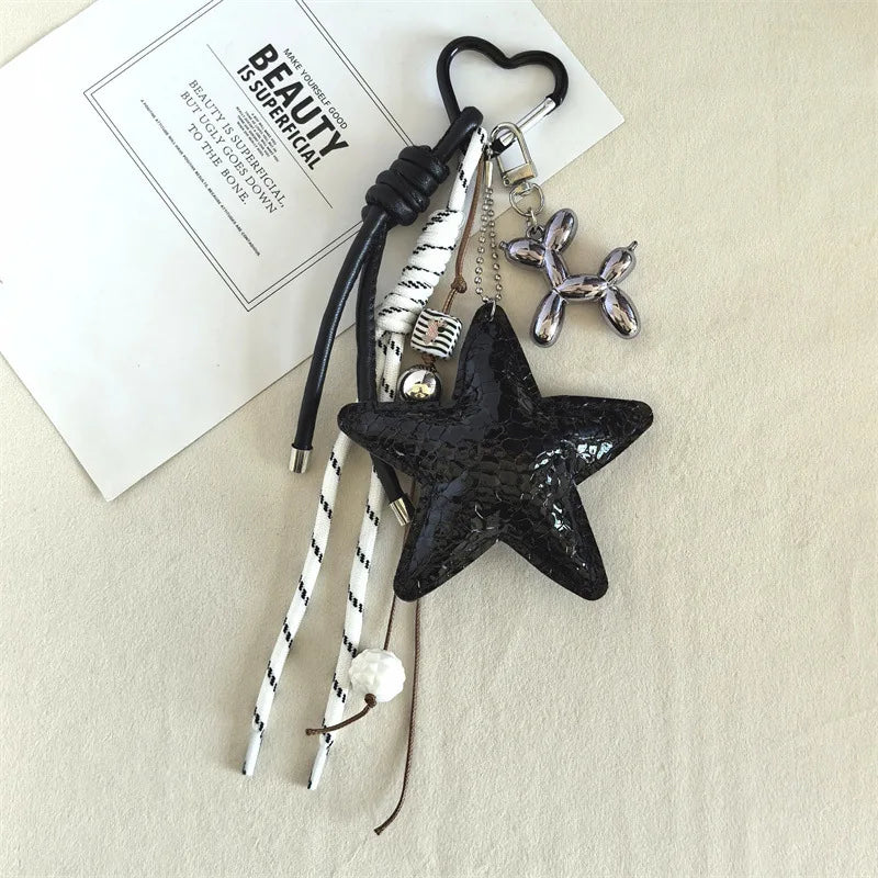 Leather Y2K Star Keychain Dachshund Bag Charm Anti Lost