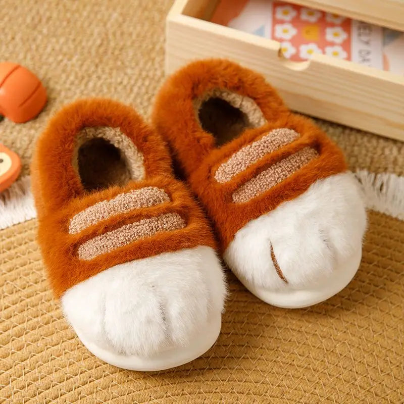 cozy Warm unisex slippers - cat-paw plush design, plush faux fur, indoor winter wear