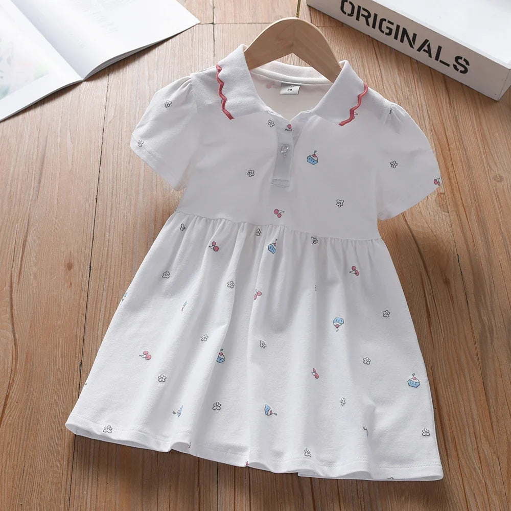 Light girls’ dress - polo collar, knee-length, cotton-elastane, for summer wear