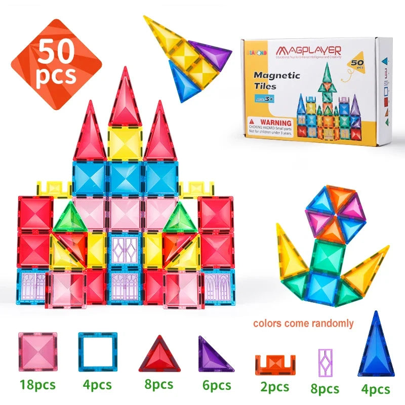 3D Magnetic Building Blocks Kit - Diamond-Shaped Tiles for Kids Ages 3-8, STEM Construction Toys, Creative Vehicle Building, Educational Fun