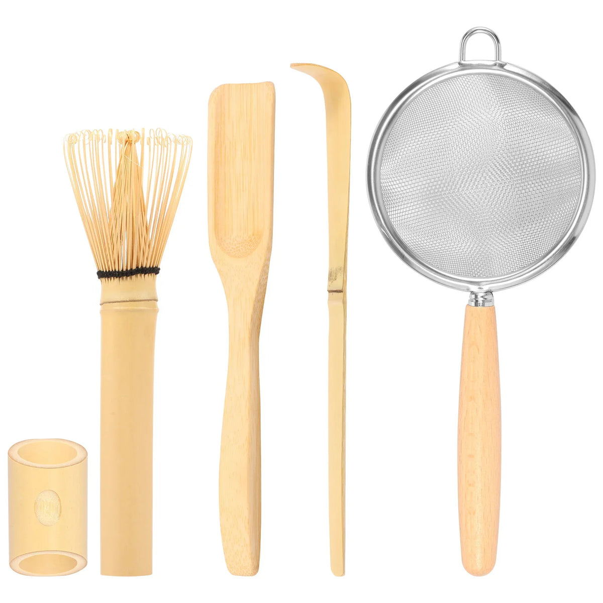 Bamboo Matcha Whisk Kit With Holder Scoop Sifter Starter