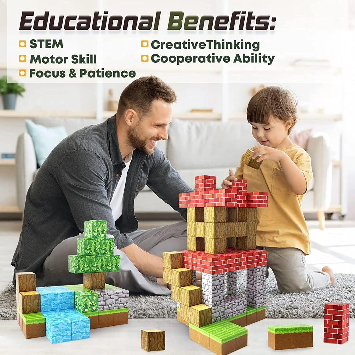 Magnetic Building Blocks Kit - Mine World Construction Toy for Girls, Ages 3+, DIY STEM Montessori Sensory Play