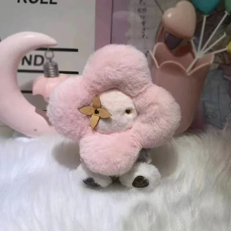 Plush Sunflower Keychain Bag Charm Pink Mini Cozy Gift