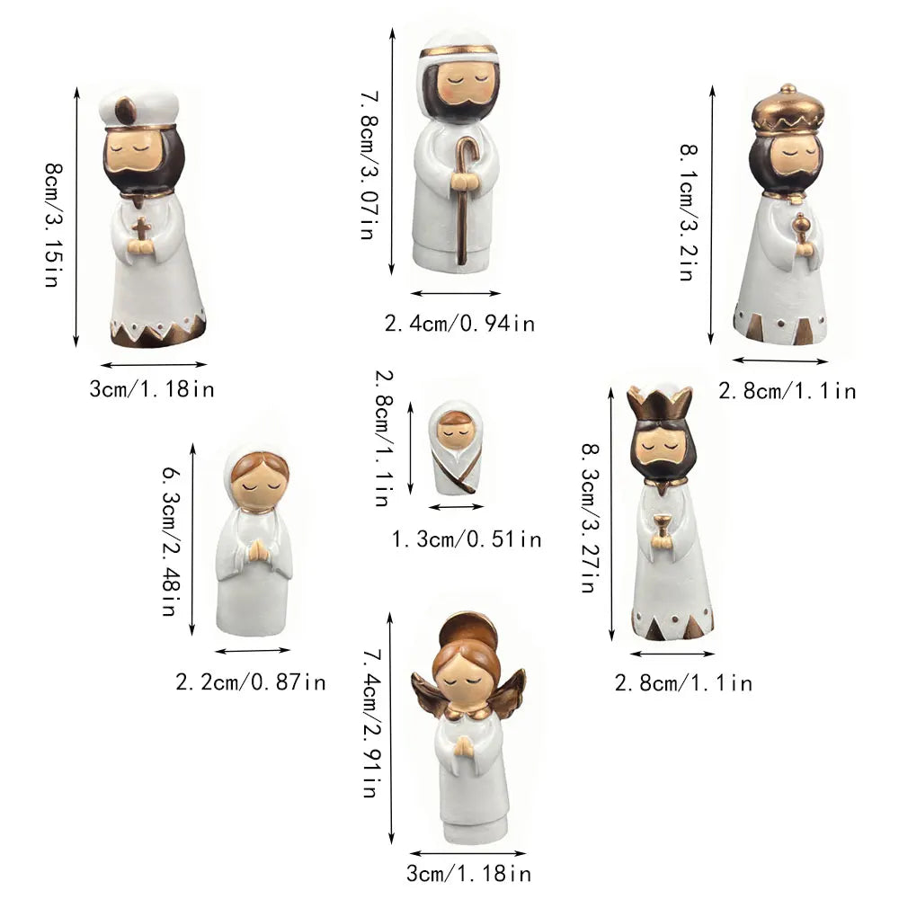 Nativity Kit Resin 7 Piece White Gold Christmas Nativity Figurines For Tabletop Decor Holiday Gift Idea