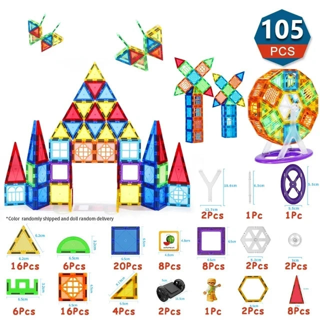 Magnetic Building Blocks Kit - Colorful Educational Puzzle for Kids Ages 3+ - Ideal Birthday Gift