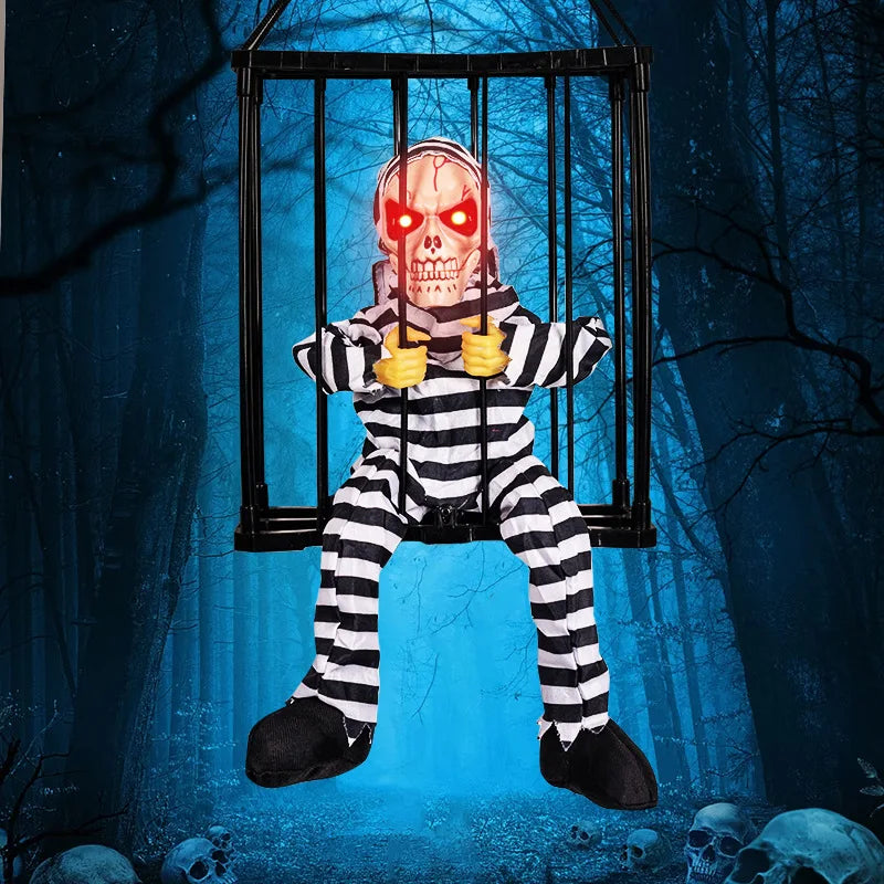 Skull Halloween Decoration Hangable Prisoner Cage Prop Fall 2025 Spooky Indoor Hanging Decor Ready To Hang