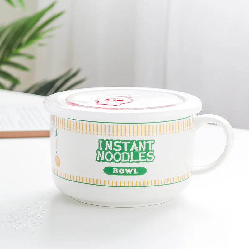 Noodle Instant Bowl Ceramic With Handle And Lid Large