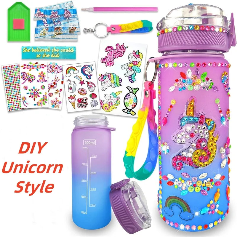 Mermaid DIY & Unicorn Water Bottle Craft Kits for Girls - Fun Arts and Crafts Birthday Gift with Fidget Keychain