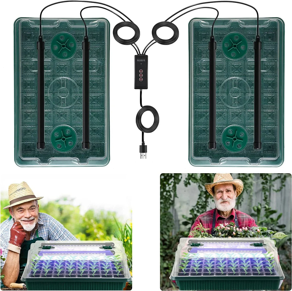 High Dome Seed Starter Trays with LED Grow Lights - 80 Cells, Smart Timer, Garden Tools for Household Gardening