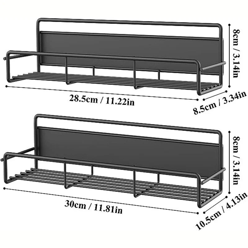 Magnetic Spice Rack Organizer - Household Organizers for Kitchen, Metal Fridge Shelf, 2-Piece Kit