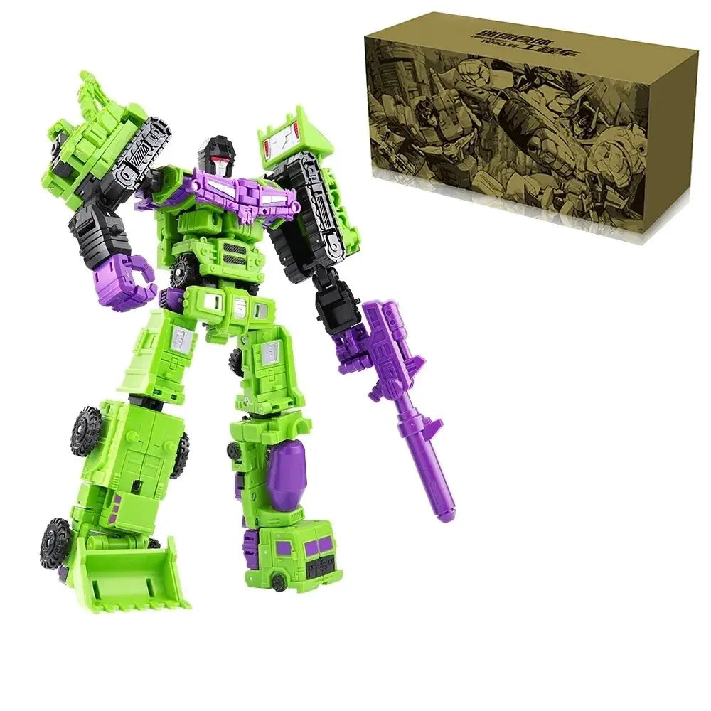Mini 6-in-1 Transforming Devastator Action Figure - Green Robot Toy for Kids, Great Gift for Children 22cm (8.6 inch)