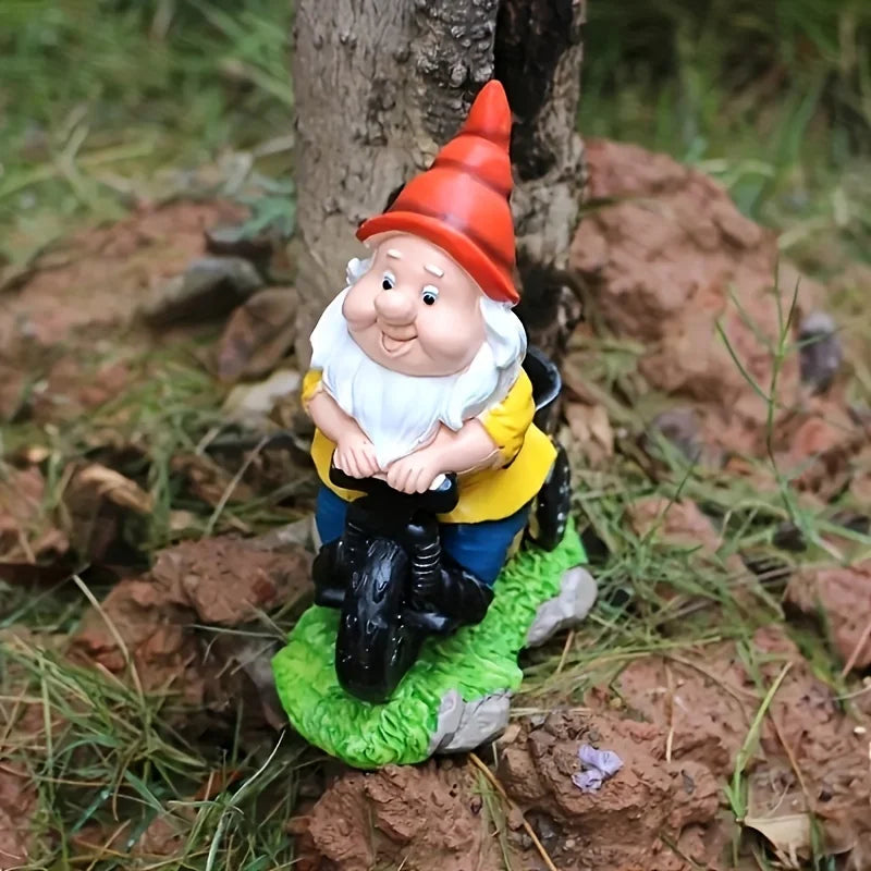 Garden2026 Edition Gnome On Bicycle Statue Sturdy Resin Outdoor Decor Flower Cart Dwarf Ornament Fall