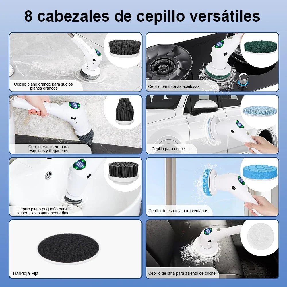 Cordless Rotatable Motor-Driven Cleaning Brush - 8 in 1 Household Cleaning Device for Kitchen & Bathroom