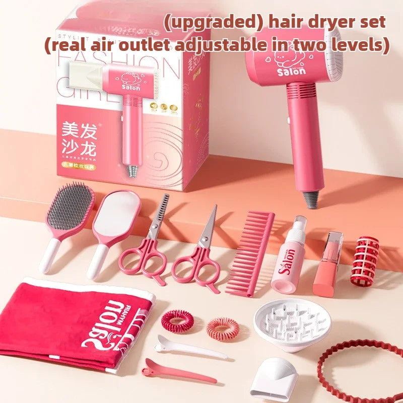 Kids Hair Salon Kit Pink Pretend Play Styling Kit With Hair Dryer And Accessories Fall 2025 Gift