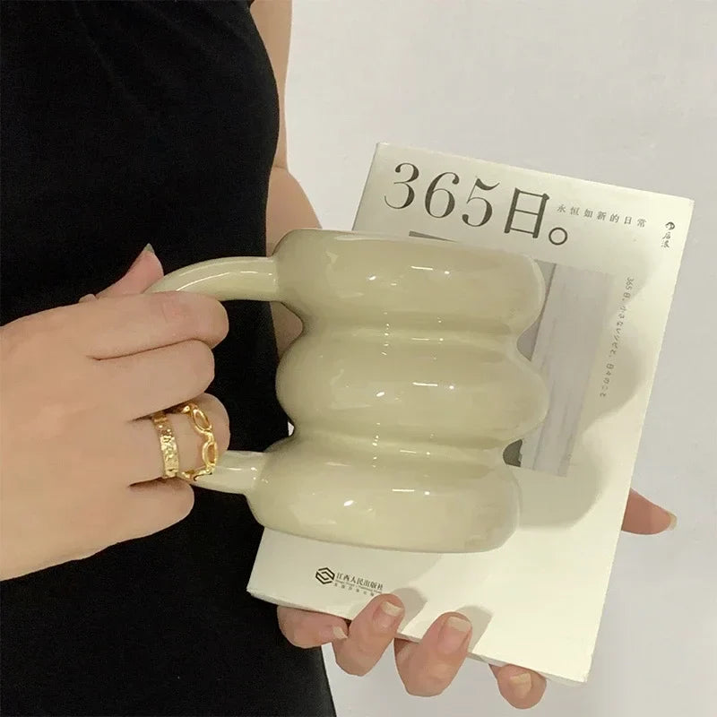Coffee Ceramic Mug Kawaii Circle Design Korean Cute Style TikTok Viral Fall 2025 Microwave Safe Gift