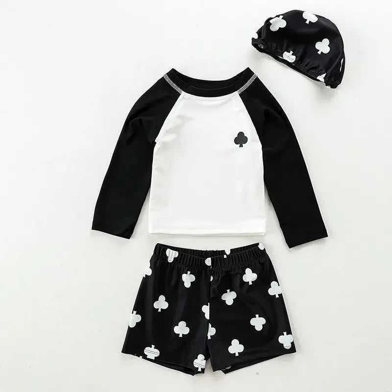 Fast-dry baby boys' swimwear set - long-sleeve top and shorts, polyester, for swimming