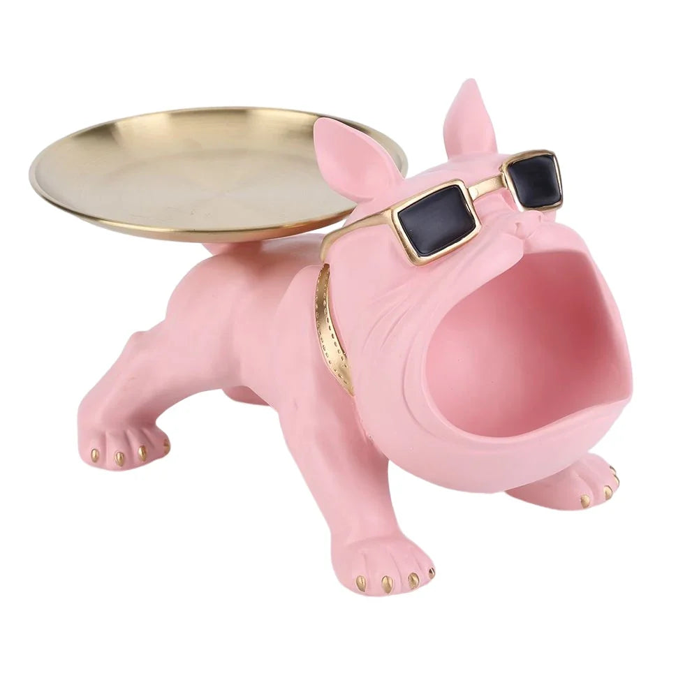 Resin Bulldog Storage Sculpture - Trendy Key Holder & Candy Tray for Household Decor