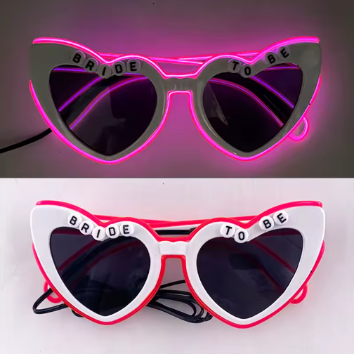 LED Retro Flashing Sunglasses for Bachelorette Party, Pink Heart Glasses, Wedding Props, Valentine's Day Decor