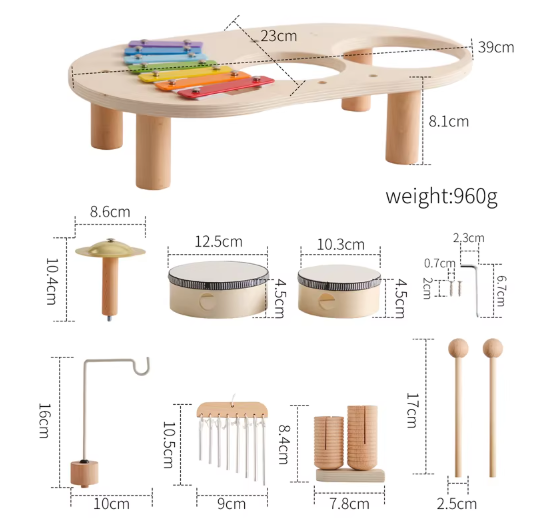 Educational Baby Toys Wooden Xylophone Bells - Montessori Music Table for Newborn Birthday Gifts