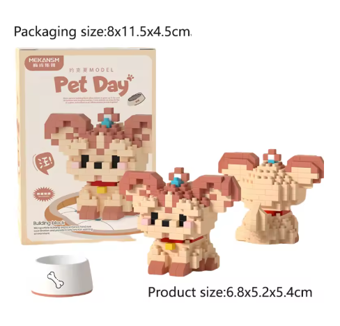 Mini Cute Pet Dog Building Block Kit - 90-Piece Cartoon Animal Educational Toy for Kids and Adults