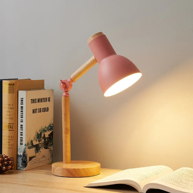Eye Protection Compact Table Lamp - Cute Macaron Wood Desk Lamp for Bedroom No Bulb