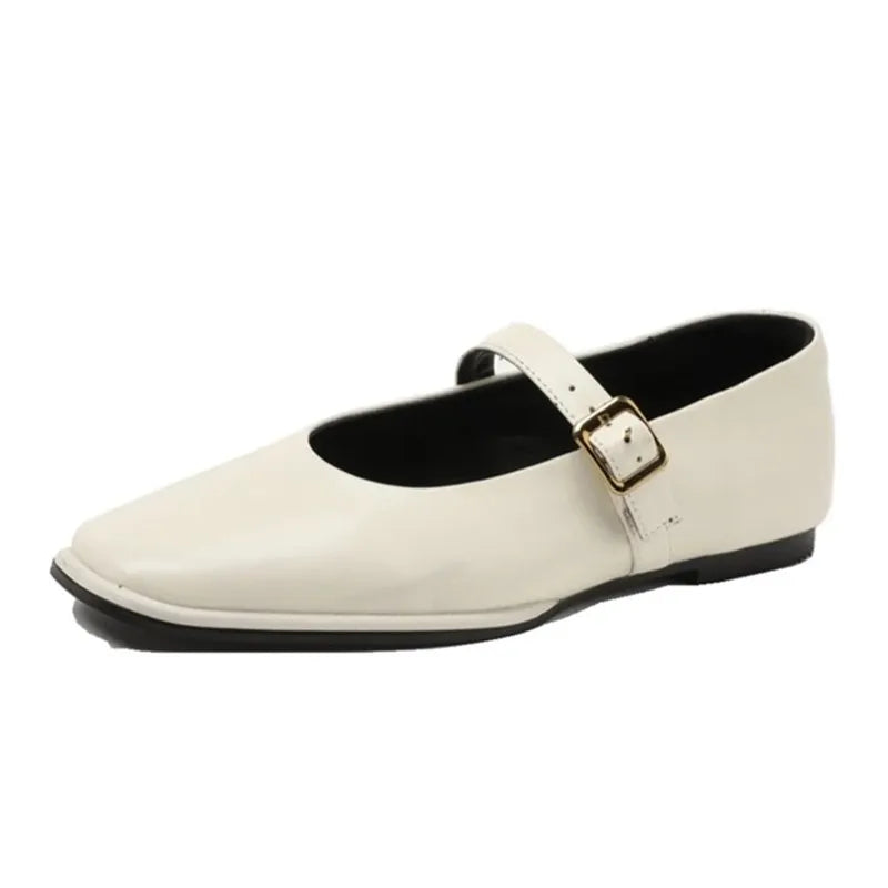 Women Supportive Mary Jane Flats - Square Toe, Leather