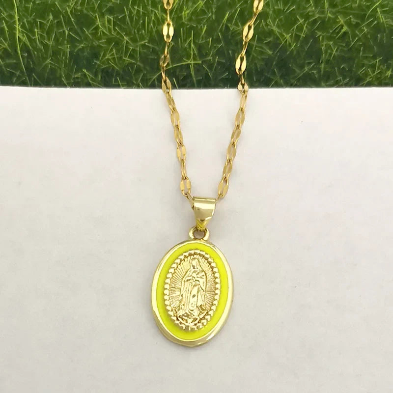 women's Timeless Virgin Mary pendant necklace - 18K gold-plated stainless steel link chain, for everyday wear